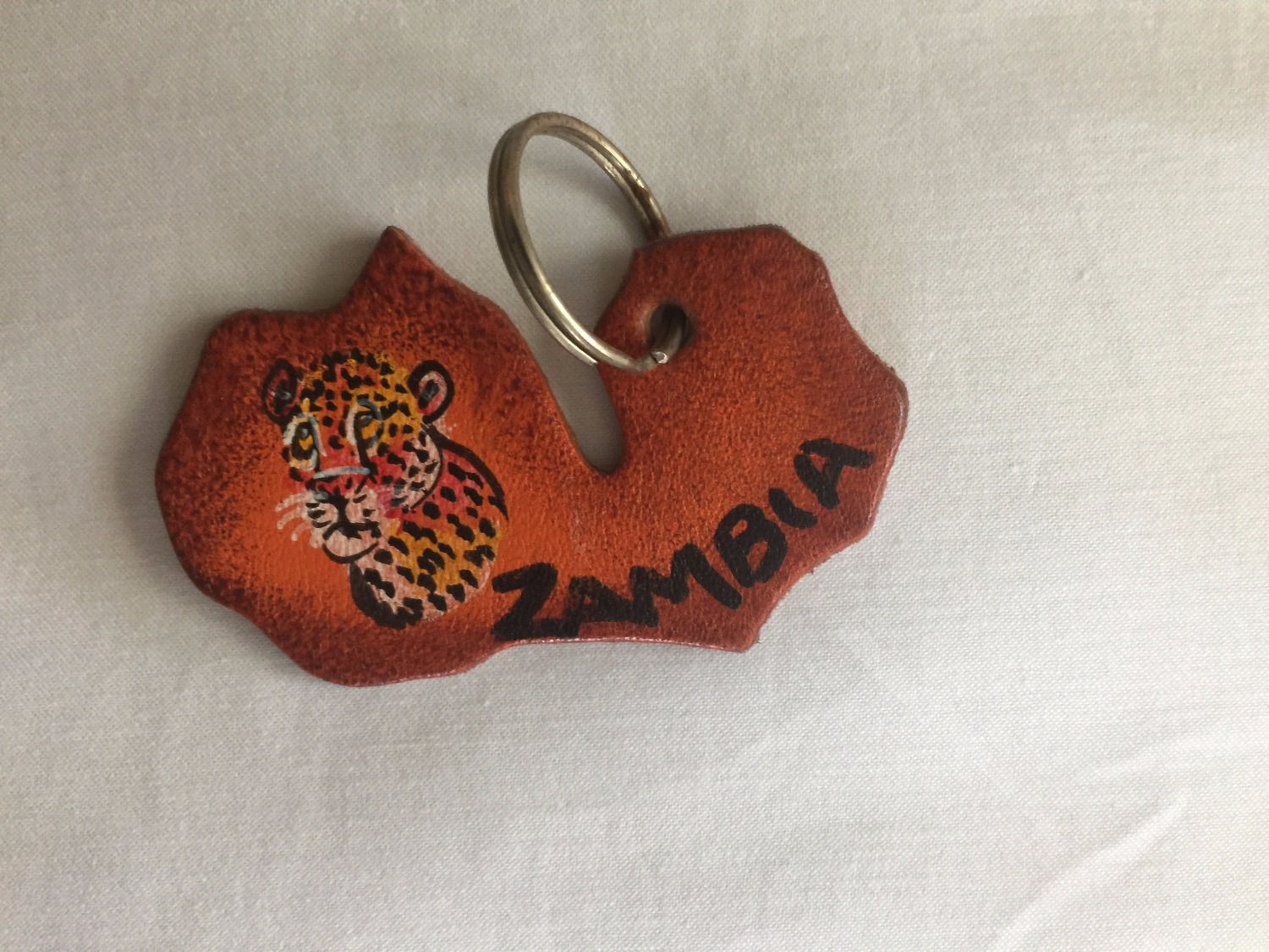 Hand Painted Leather Keychain--Zambia Map