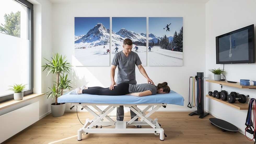 Eye-level view of a modern physiotherapy clinic treatment room