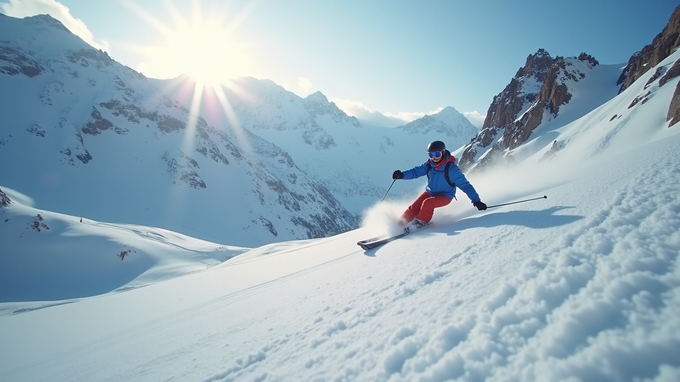 Eye-level view of a skier descending a snowy slope in Courchevel