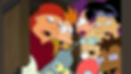 Futurama characters crowd into a doorway, staring in surprise; Disney+ logo appears at top right.