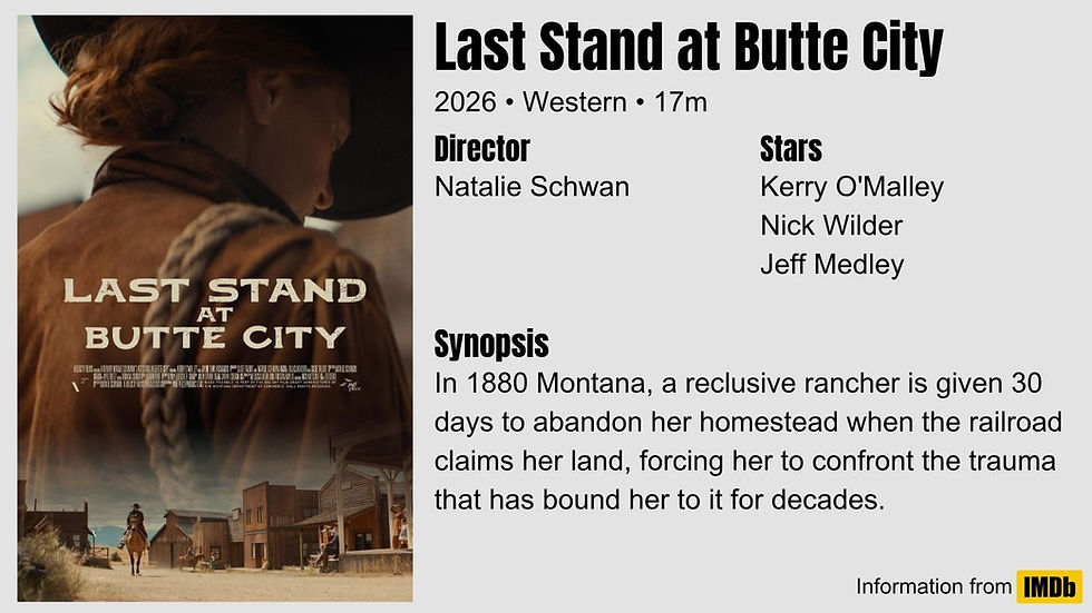 Western movie poster for Last Stand at Butte City shows a woman in a hat over a dusty frontier town, with title and cast details.