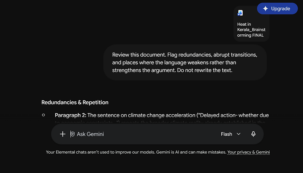 My draft being reviewed by Gemini AI.