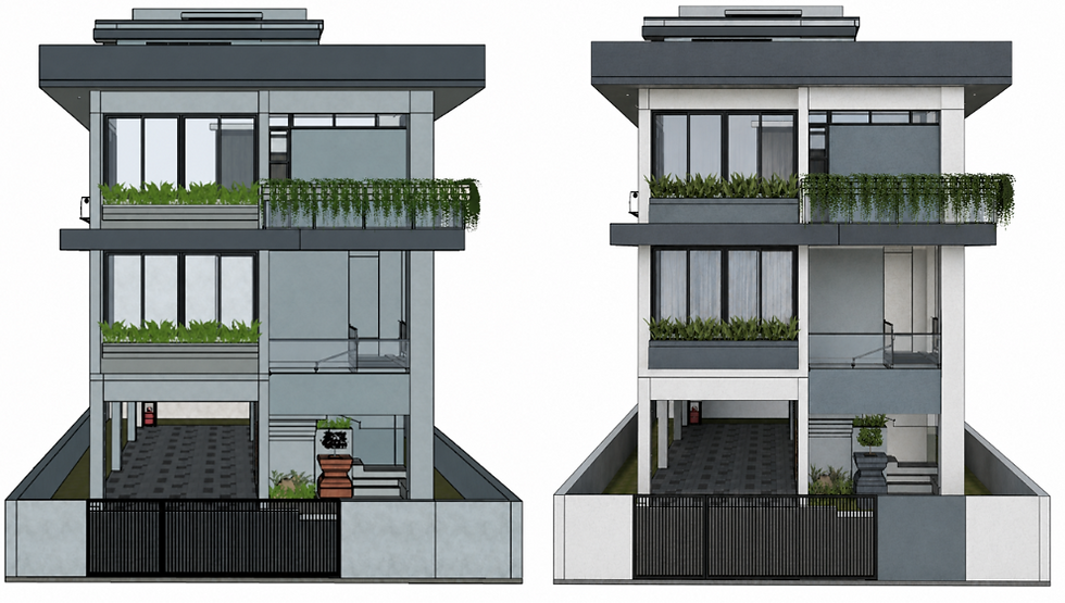 Adithi tests different colour palettes for the facade of a residential project.