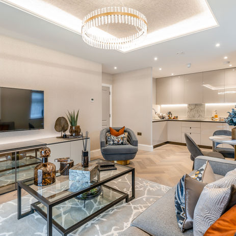 Interior designed show apartment with Italian furnishings and Italian kitchen.