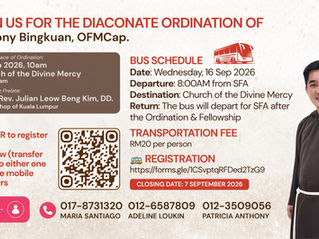 Transportation & Event Details: Diaconate Ordination of Br. Tony Bingkuan (Sept 16)