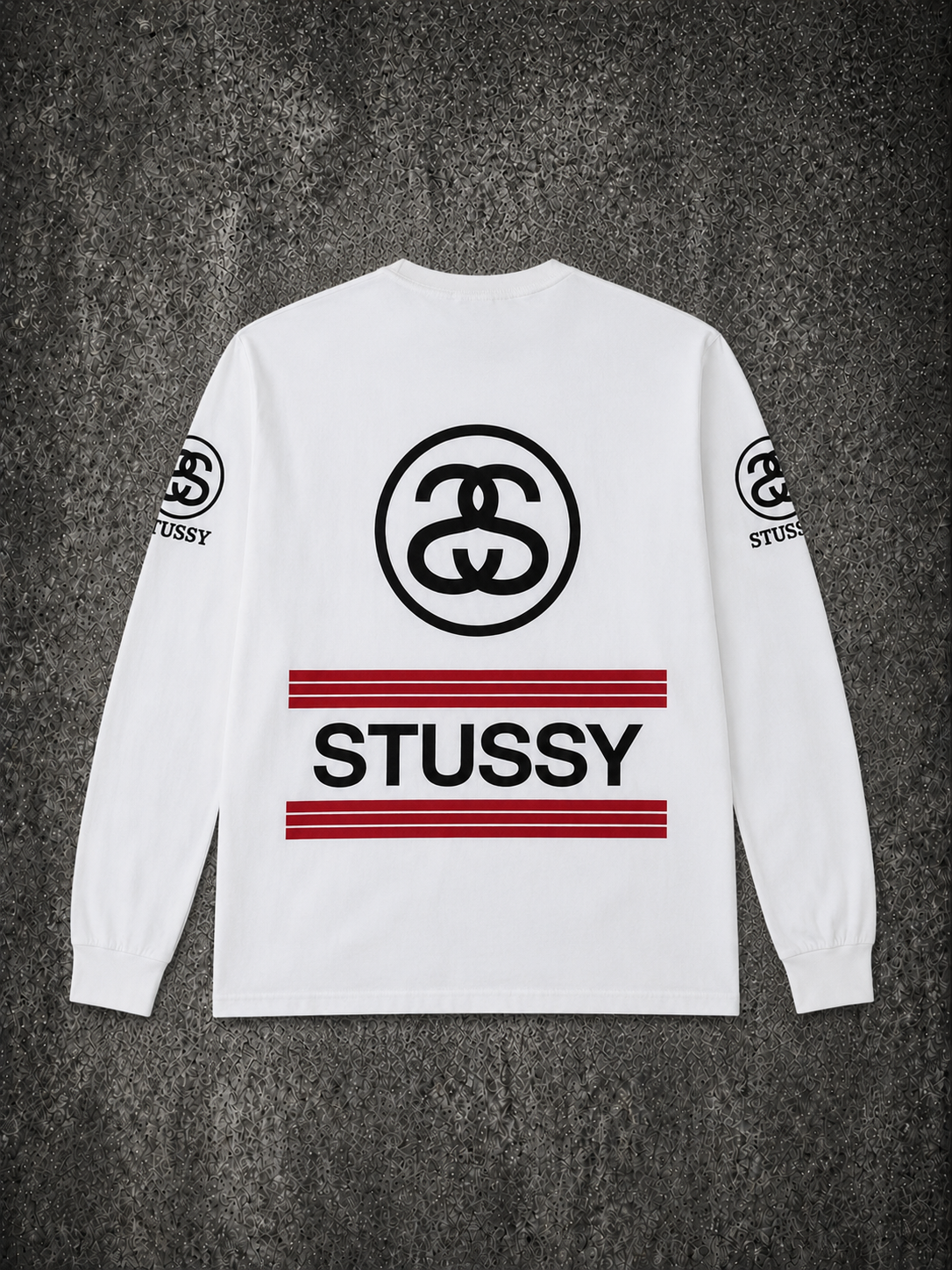 Remera manga larga Stussy logo SS espalda streetwear Uruguay