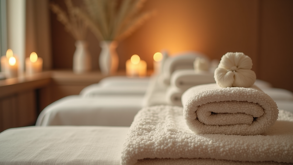 Close-up view of a tranquil massage setting with soft lighting