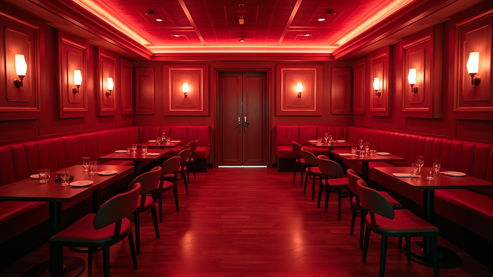 High angle view of a luxury karaoke lounge with elegant lighting and seating