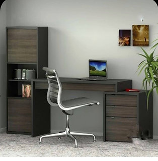 Bureau bois marron foncé + armoire de rangement