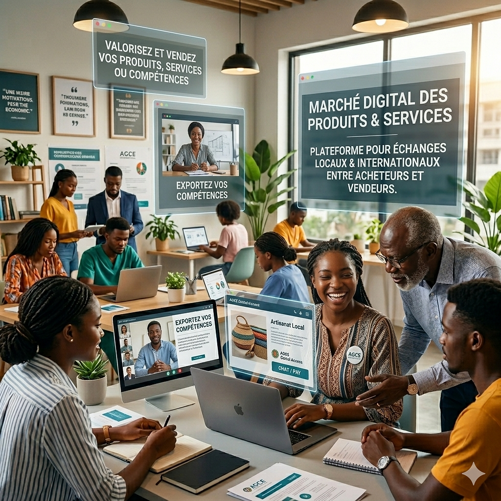 Valorisez et commercialisez vos produits, services et compétences grâce à une plateforme favorisant les échanges, la visibilité et les opportunités d’affaires aux niveaux local et international.