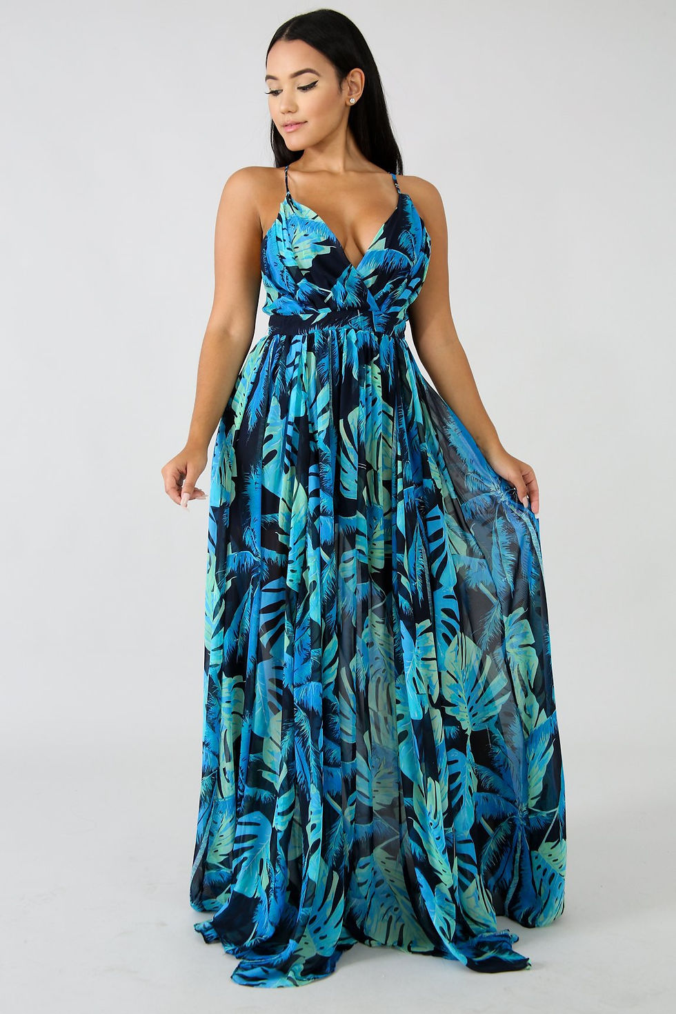 Thumbnail: Bohemian Floral Print Split Boho Dress Loose Casual Chiffon Maxi Long Dress