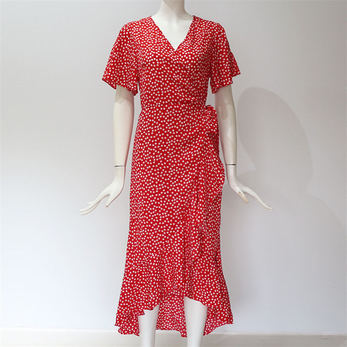 Thumbnail: Women’s Short Sleeve Polka Dot Maxi Dress with High Split Bohemian Beach Outfit