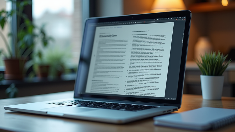 Eye-level view of a laptop screen displaying a clear scanned document ready for OCR processing