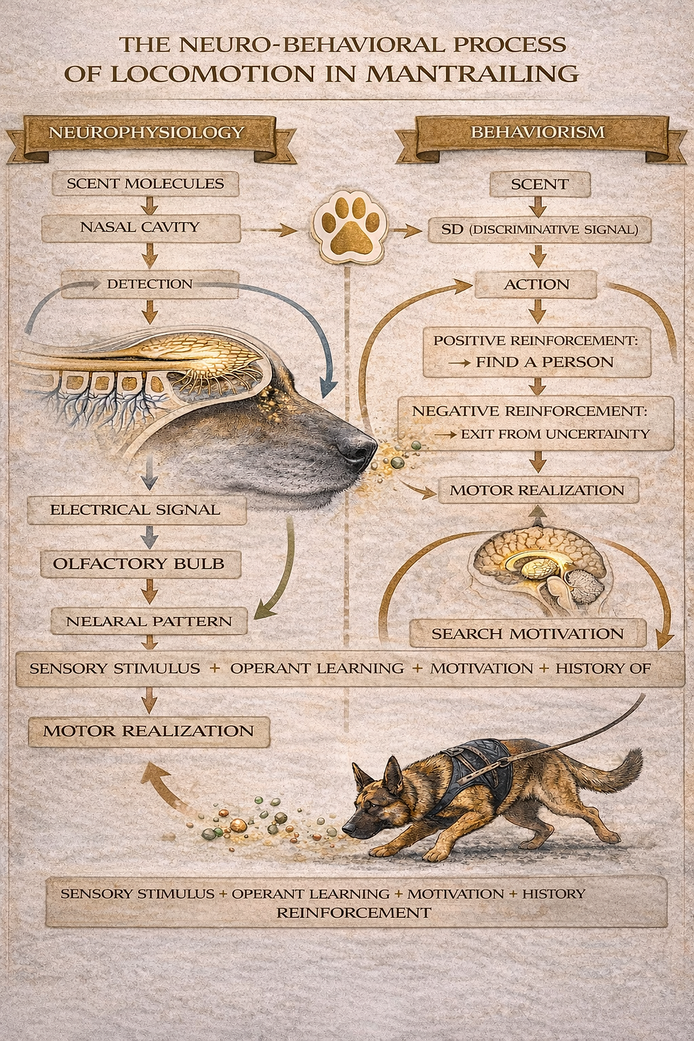 LOCOMOTION IN TRAILING AS A SENSOMOTOR MECHANISM OF OLFACTORY NAVIGATION IN SERVICE DOGS