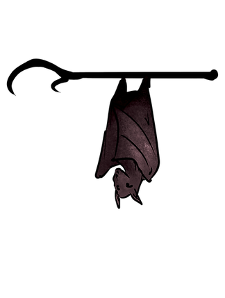 Dekoelement. Fledermaus, die kopfüber von einer Stange hängt.
