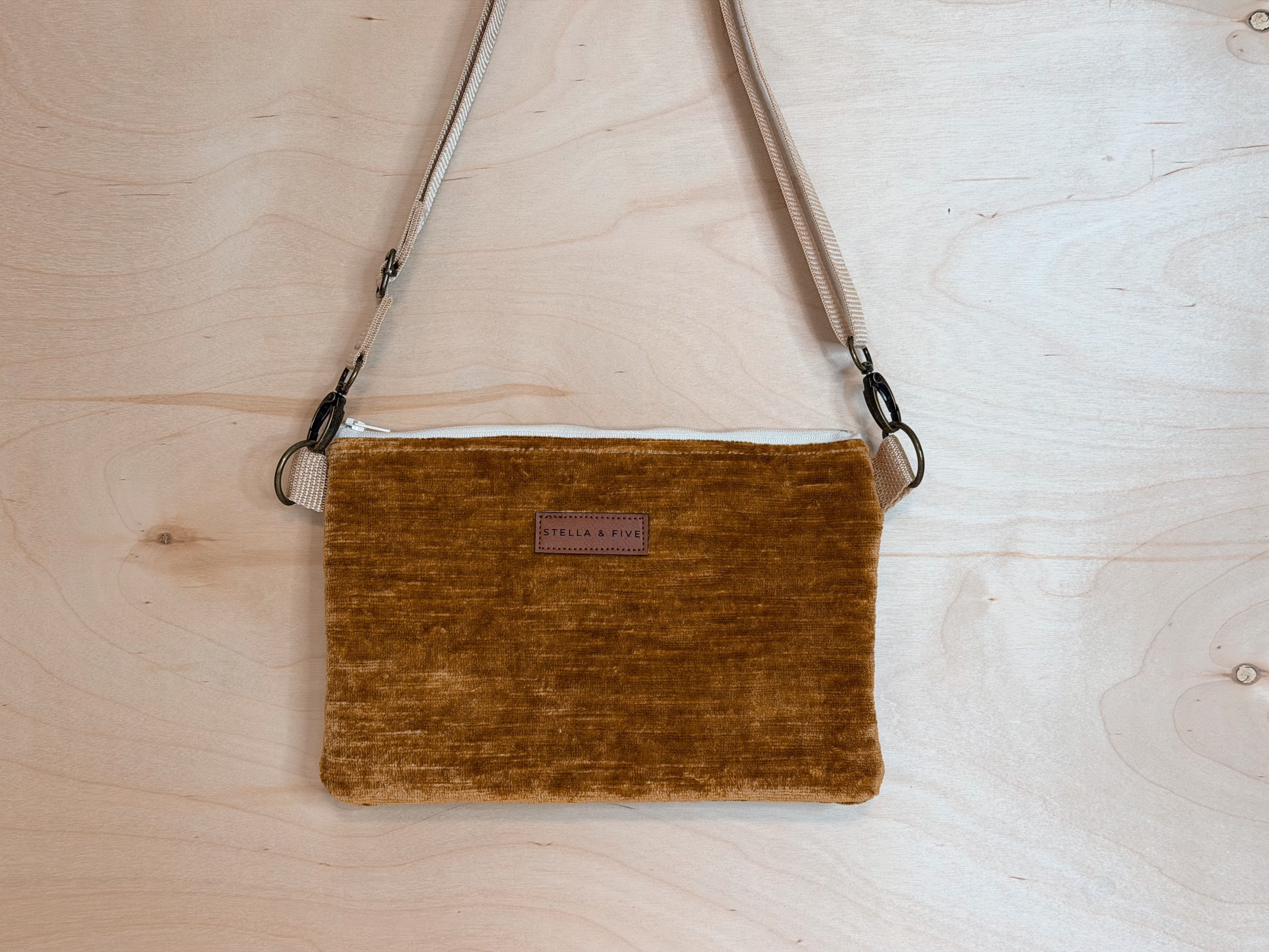 Vintage Gold Velour Pocket Bag - Crossbody Bag Fanny pack