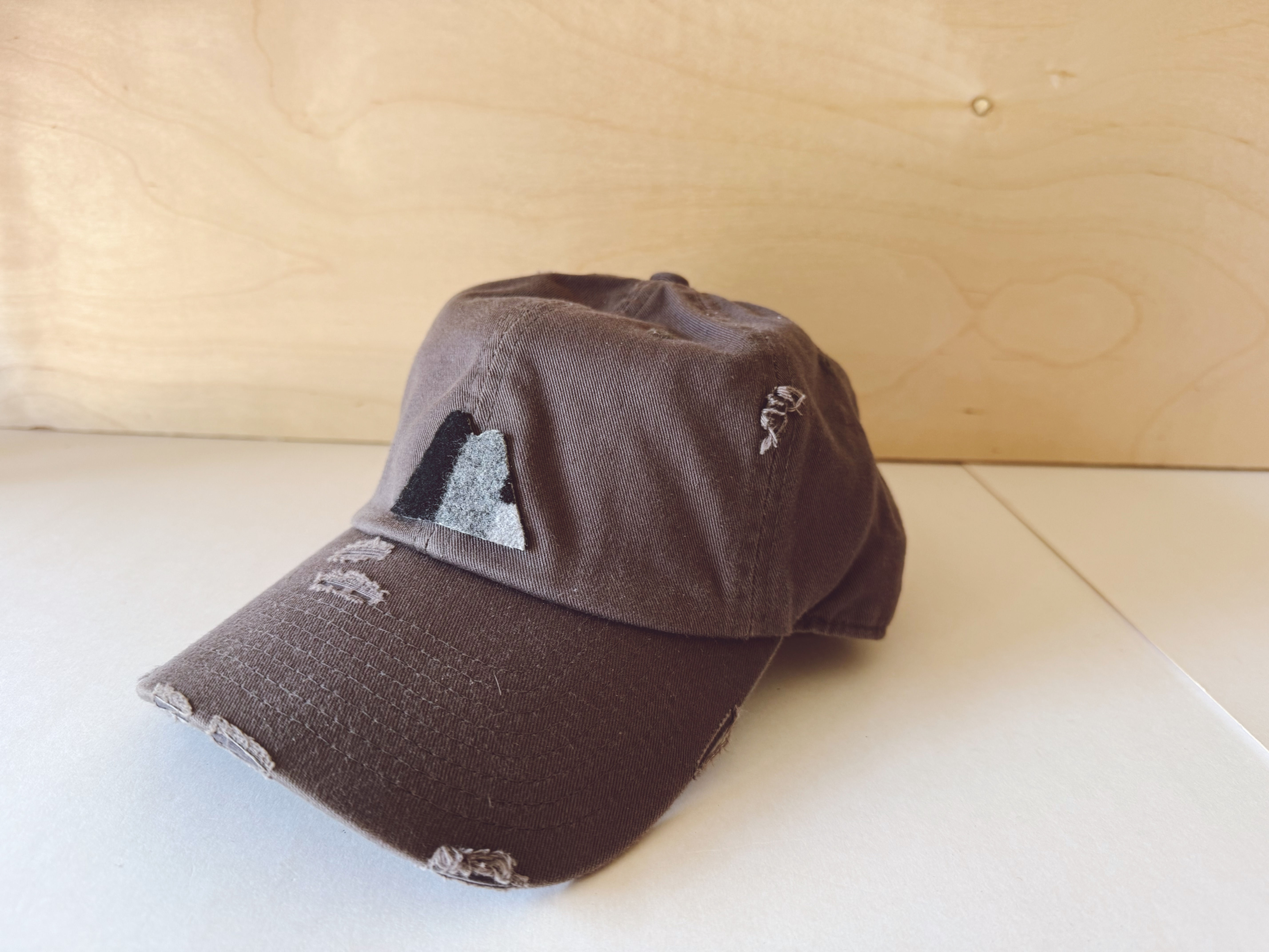 Tattered Charcoal Grey Pendleton Wool Mountain Hand Embroidered Hat