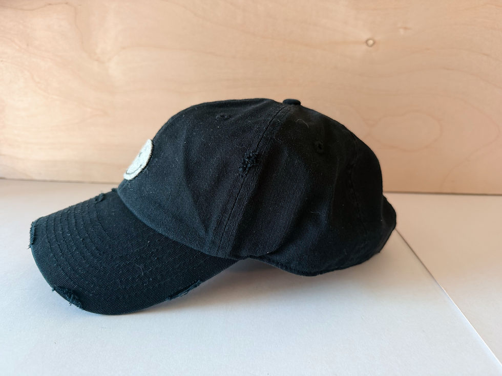 Thumbnail: Tattered Black Happy Face Hand Embroidered Hat