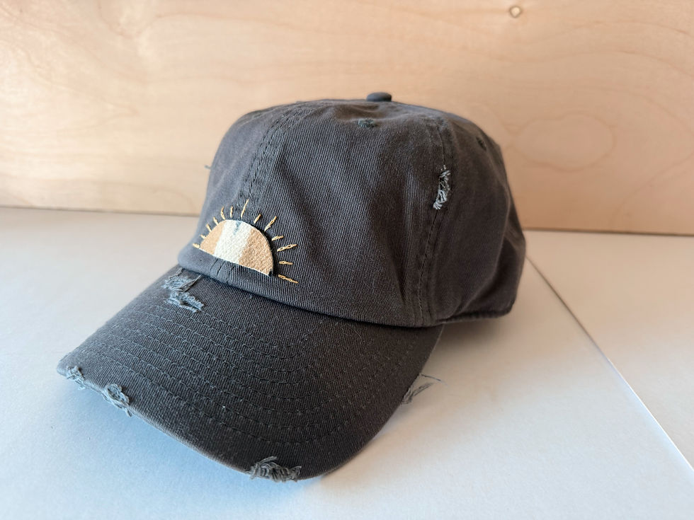 Tattered Charcoal Grey Sun Hand Embroidered Hat