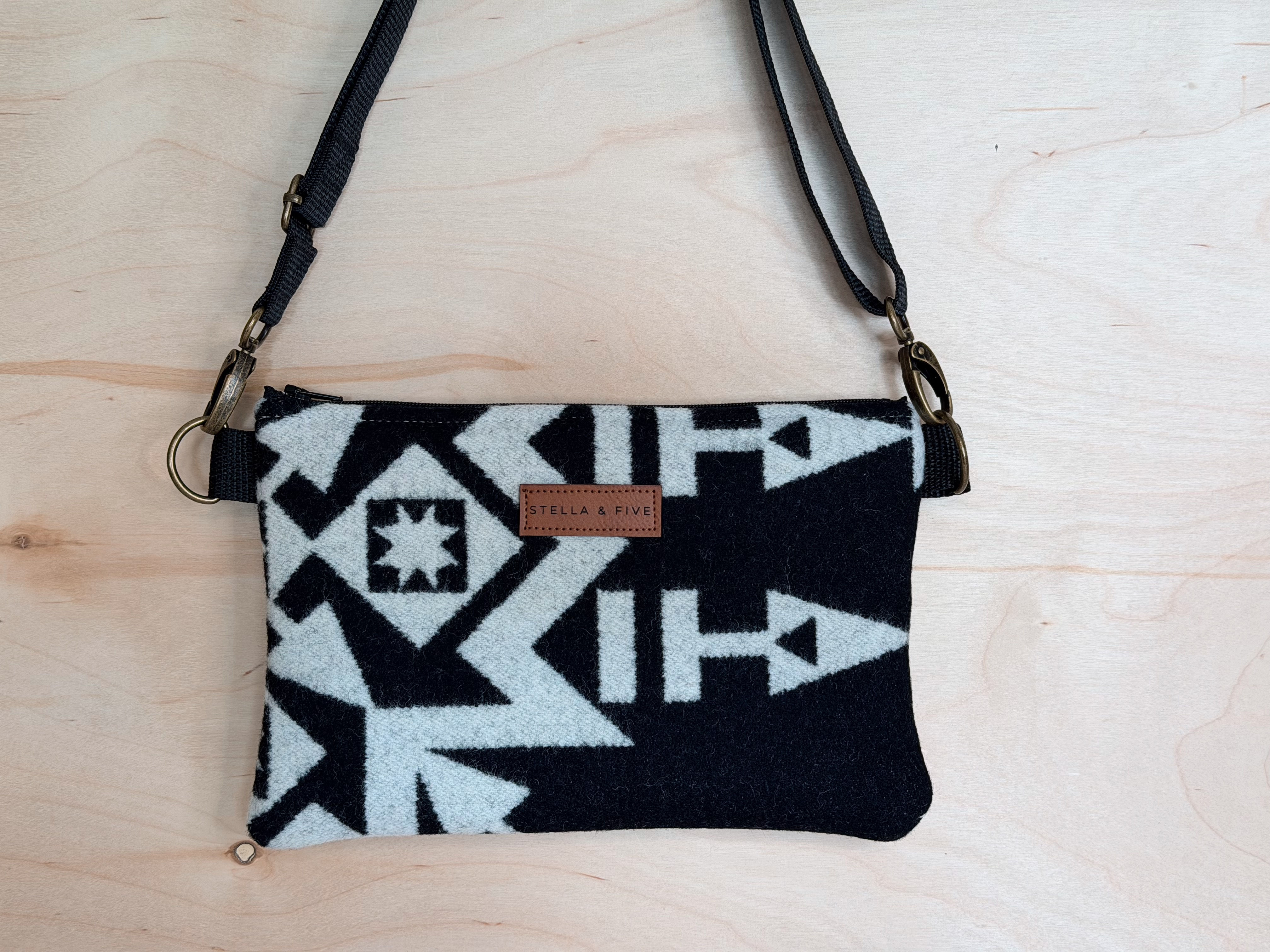 Condensed Black Wool Pocket Bag - Crossbody Bag Fanny Pack