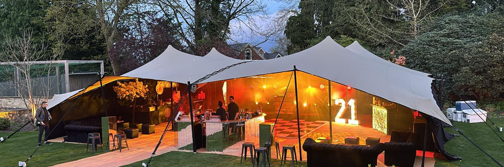 stretch tent; black lycra sides; dandy dura matting and pathway