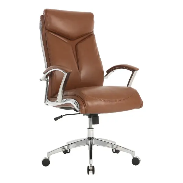 Realspace Verismo High-Back Bonded Leather Chair Brown/Chrome