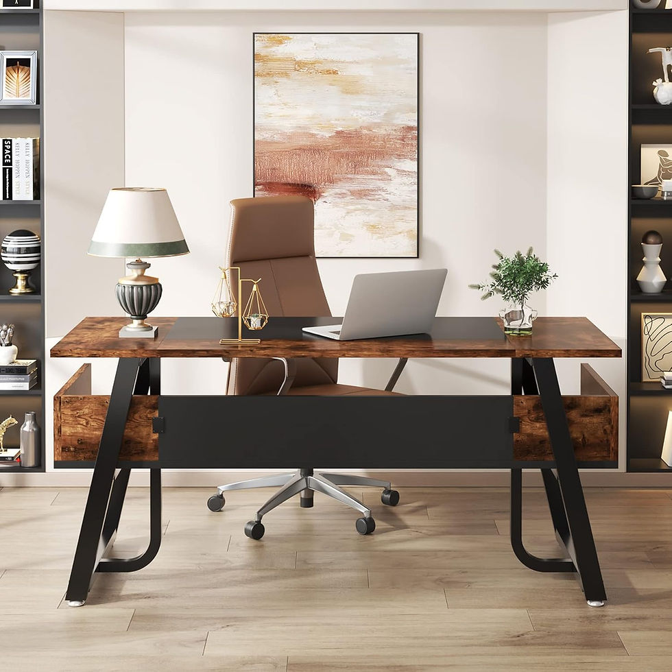 Thumbnail: Tribesigns 63' Executive Desk, Black Rustic Brown