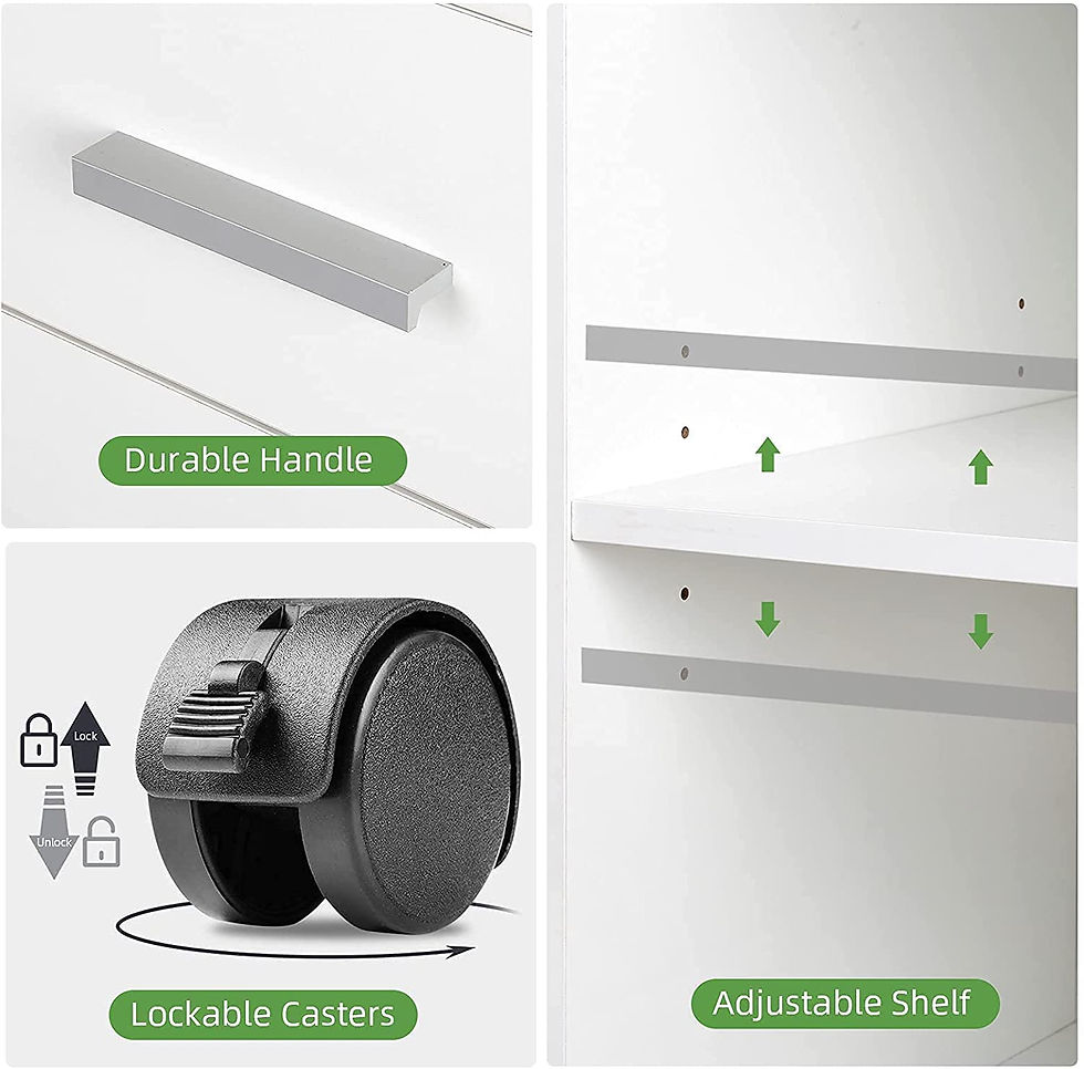 Thumbnail: TUSY 3-Drawer Wood File Cabinet, Mobile Lateral Filing Cabinet with Rolling Whee
