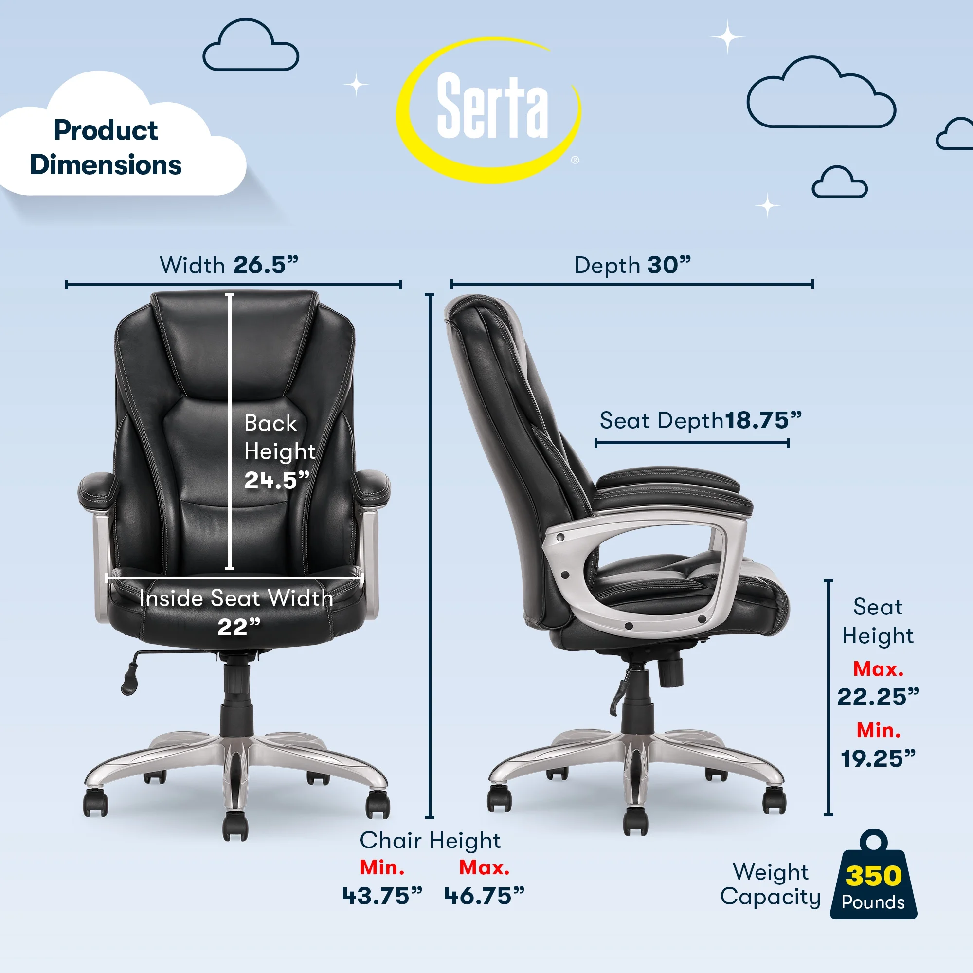 Serta HeavyDuty Bonded Leather Commercial Office Chair with Memory