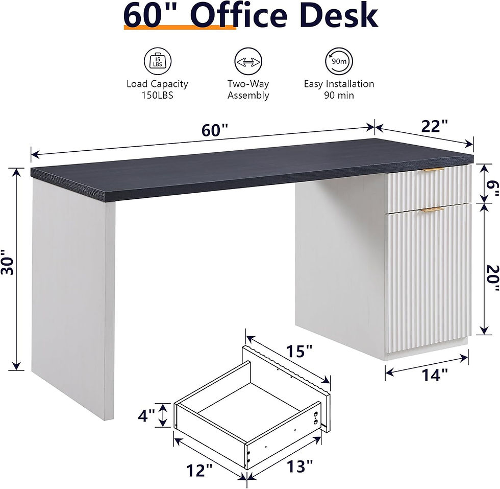 Thumbnail: JXQTLINGMU 60" Modern Executive Desk with Storage , Antique White