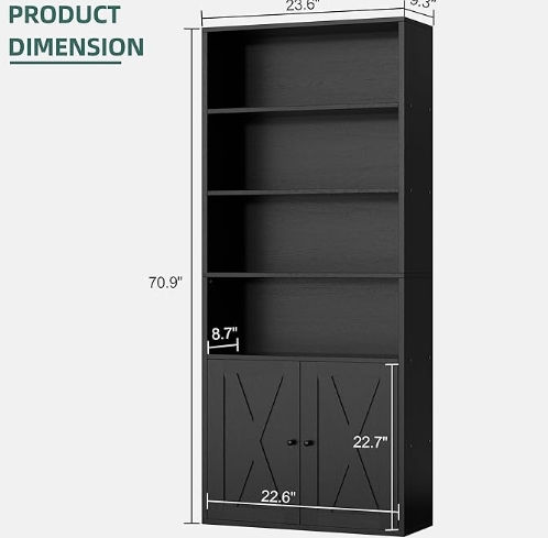 Thumbnail: Shintenchi 70.9 inches Tall Bookcase With Storage Cabinet - Black