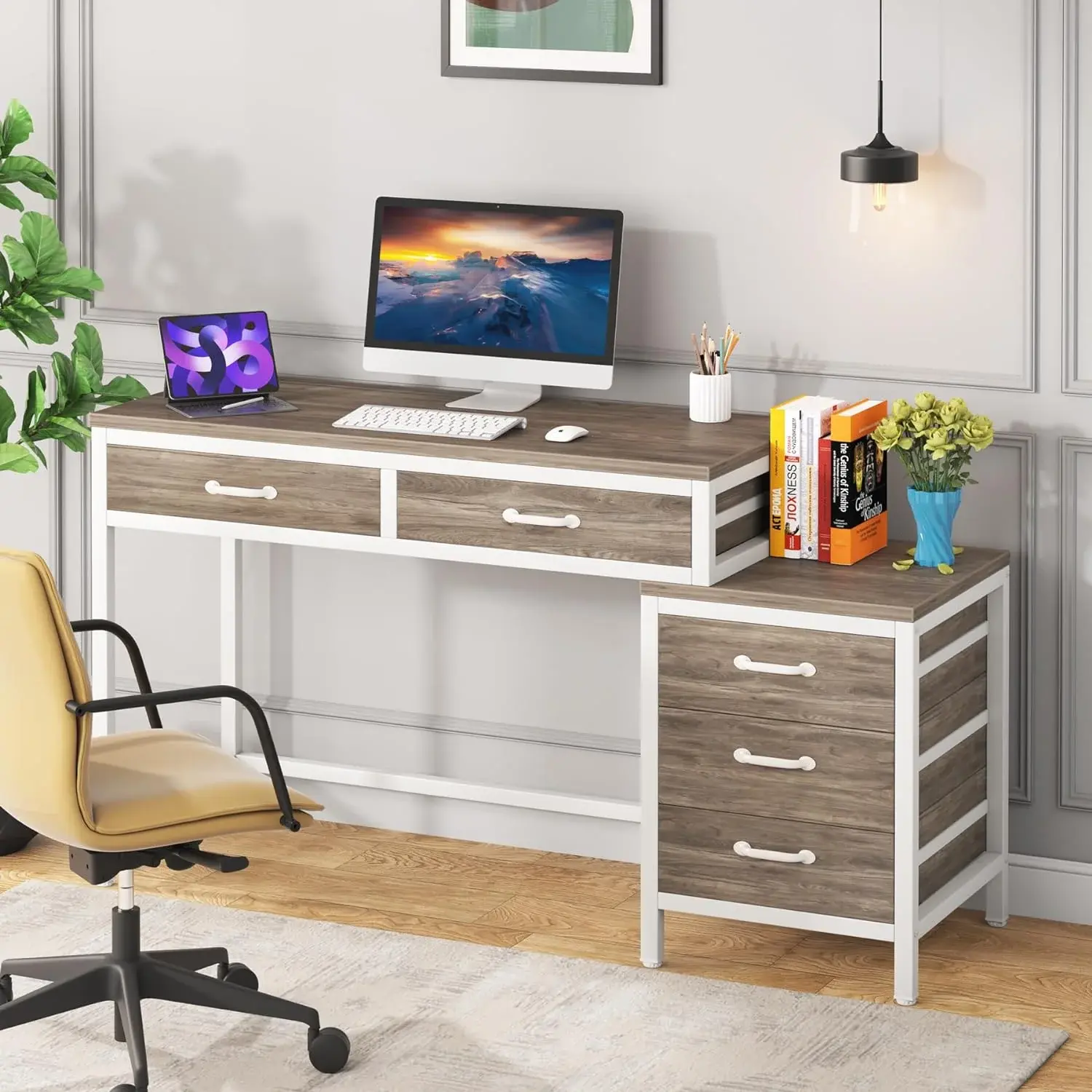 Tribesigns Computer Desk with 5 Drawers,