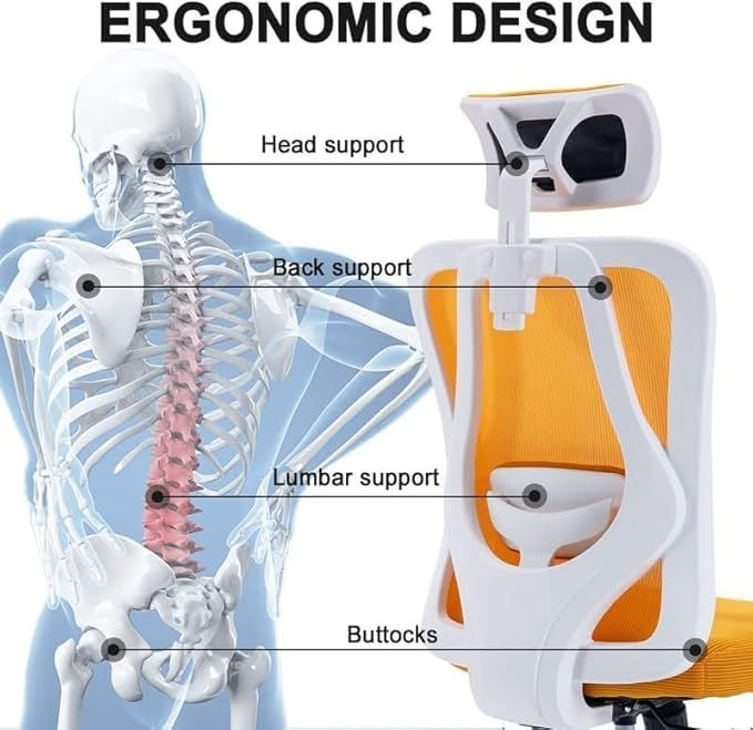 Thumbnail: OHAHO Mesh Chair with Armrest and Adjustable Headrest Yellow