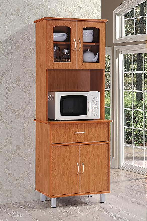 Thumbnail: Hodedah Kitchen Cabinet with 1 Drawer plus Space for Microwave in Cherry Wood