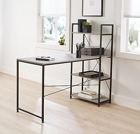 Thumbnail: Realspace® 56"W Trazer Computer Desk With Storage Shelves, Gray