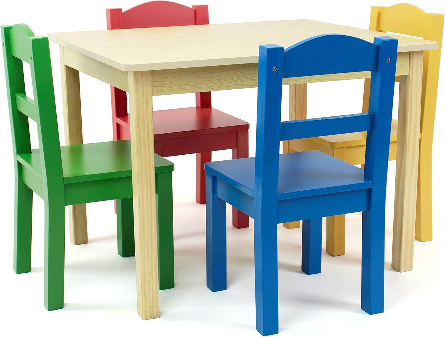 Humble Crew Collection Kids Wood Table & 4 Chair Set, Natural/Primary