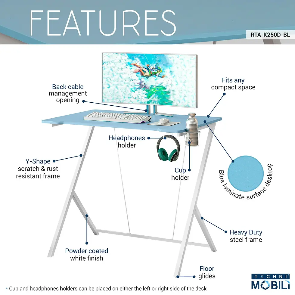 Thumbnail: Techni Mobili Computer Desk for Kids with Headphone and Cup Holder, Blue