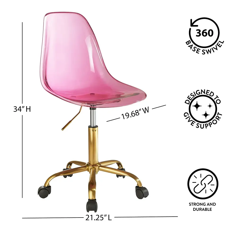 Thumbnail: Urban Shop Acrylic and Metal Rolling Office Chair, Hot Pink with Gold Base