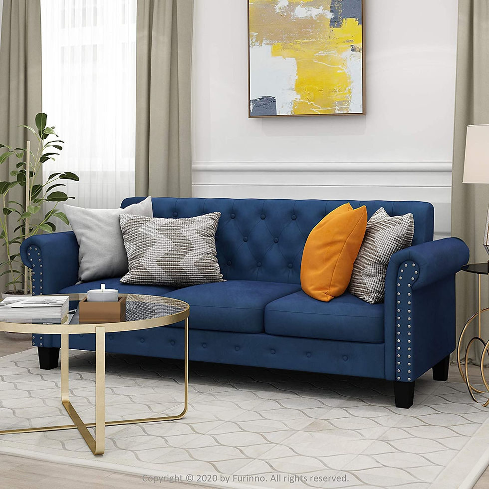Furinno Bastia Vintage Button Tufted 3-Seater Sofa, Navy Velve