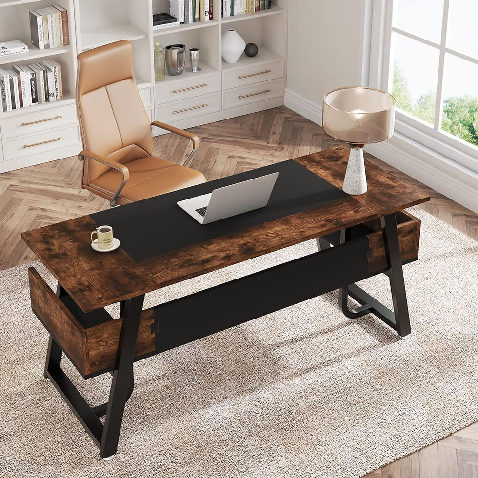 Thumbnail: Tribesigns 63' Executive Desk, Black Rustic Brown