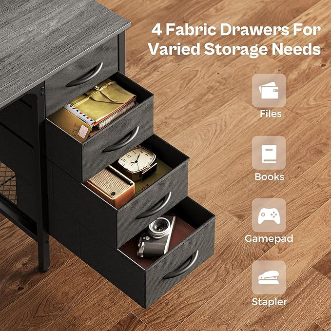 Thumbnail: Huuger 47 Inch Computer Desk with 4 Drawers, Office Desk with Mesh Shelf
