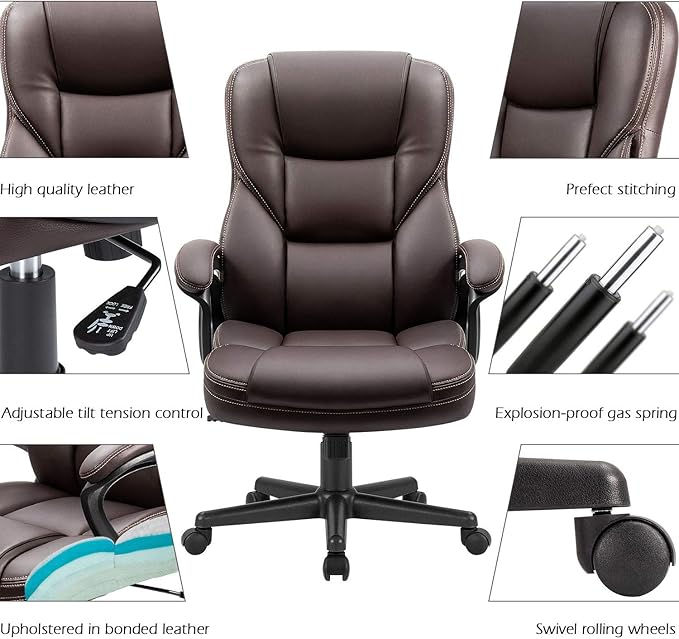 Thumbnail: Furmax High Back PU Leather Office Chair with Lumbar Support (Black)