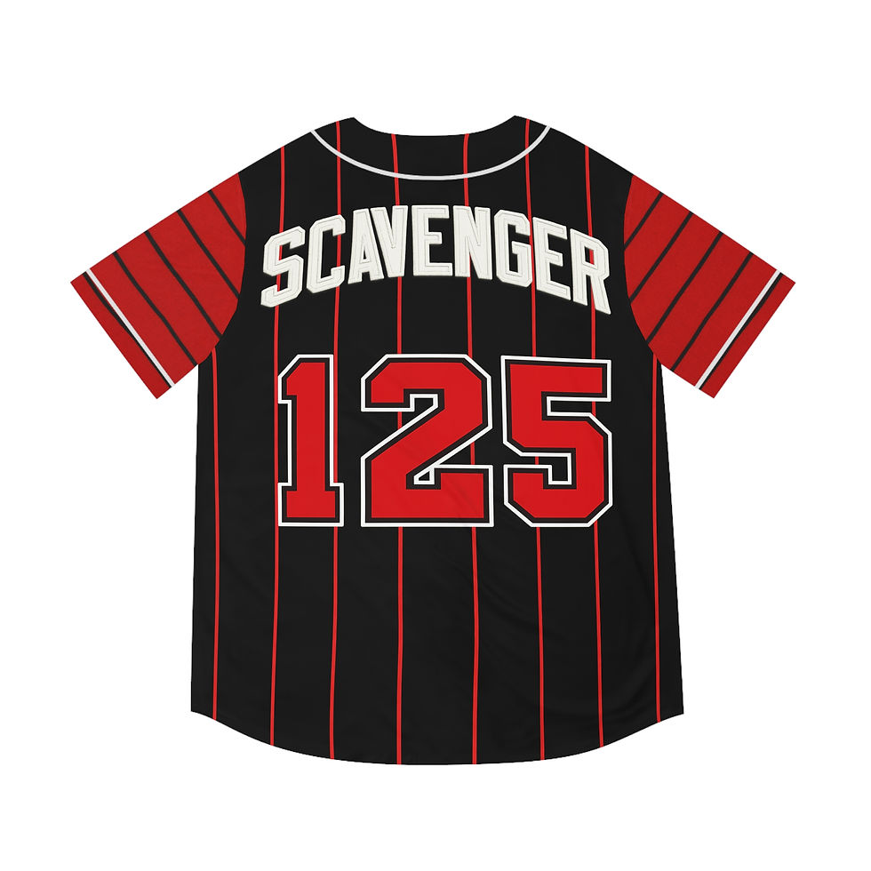 Thumbnail: Baseball Jersey — Black & Red Pinstripe "Scavenger 125" Team Shirt