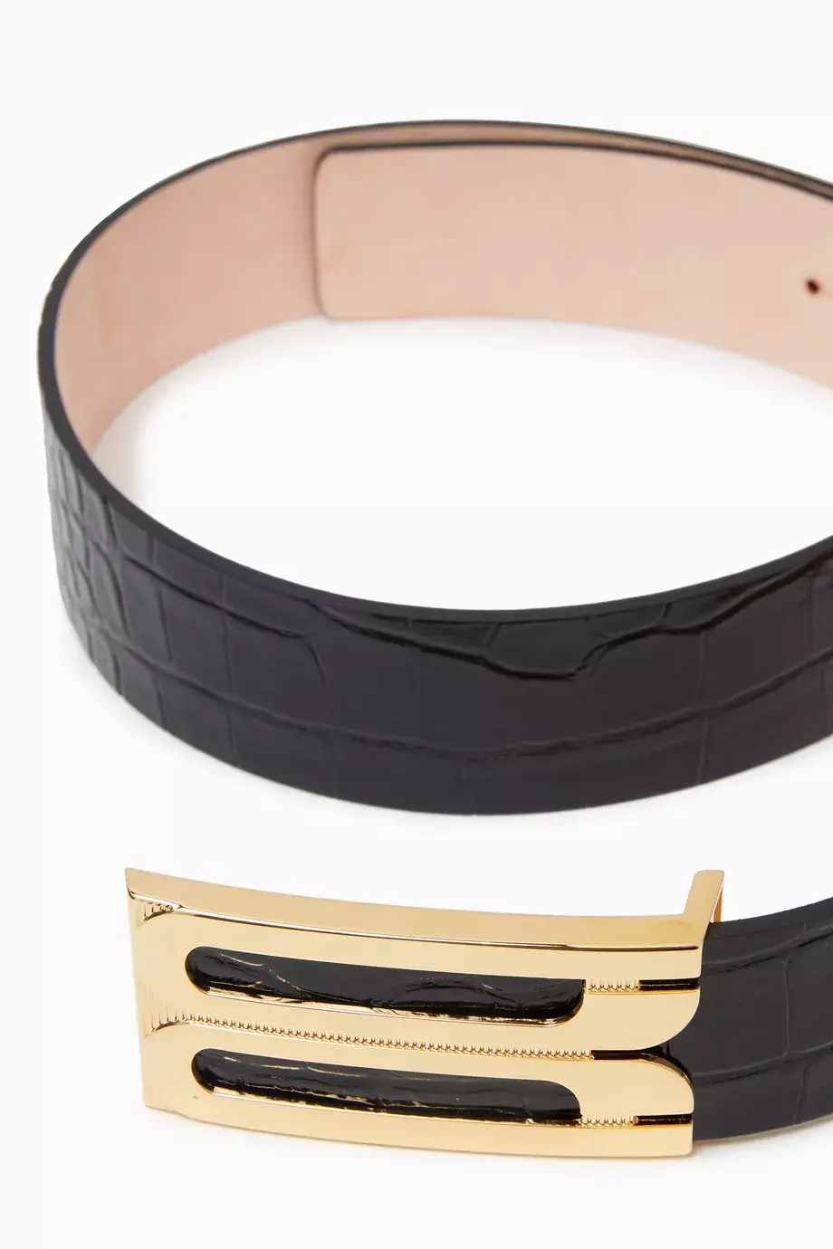 Jumbo Frame Belt in Croc-embossed Leather