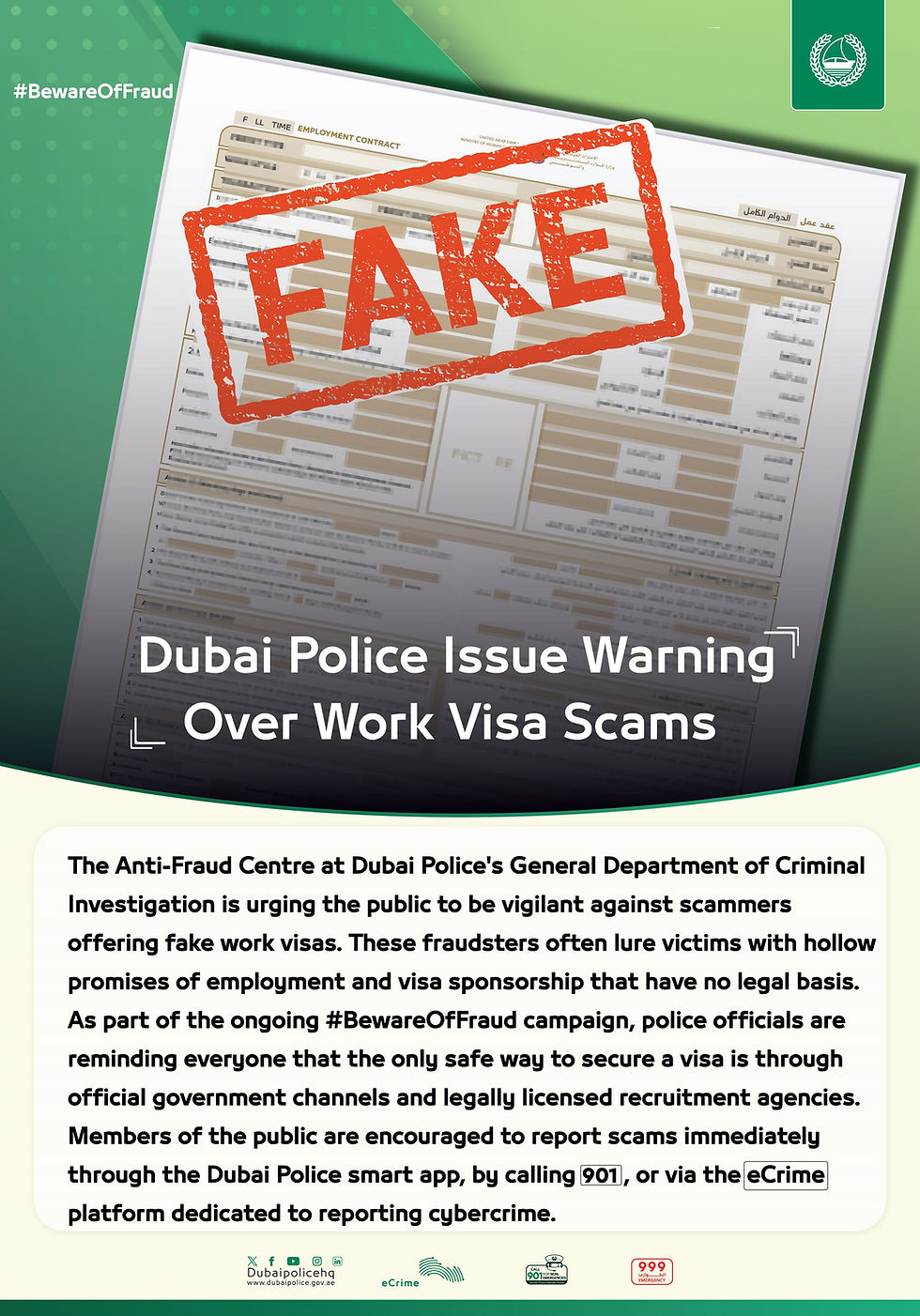 Dubai Police Issue Warning Over Work Visa Scams