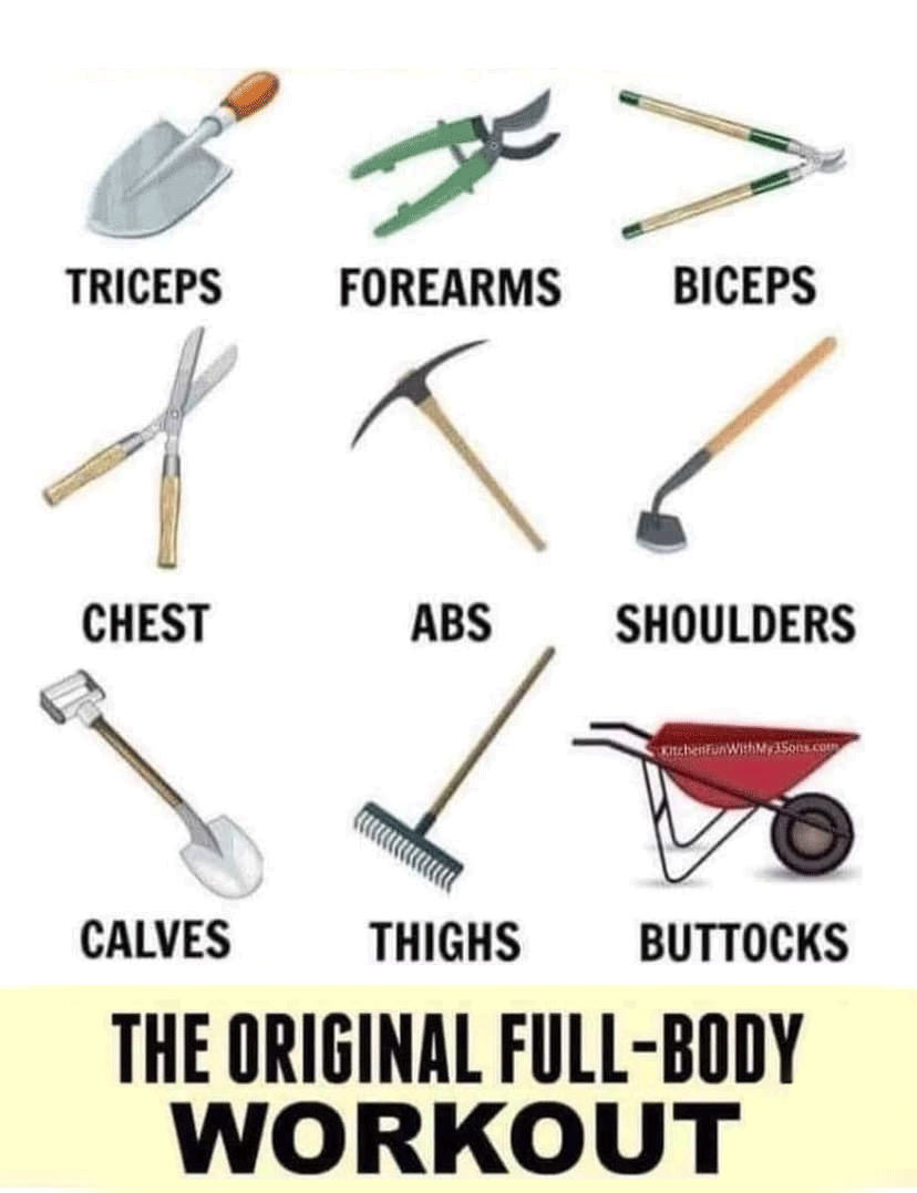 This 'please donate' GIF displays garden tools being replaced by pound signs