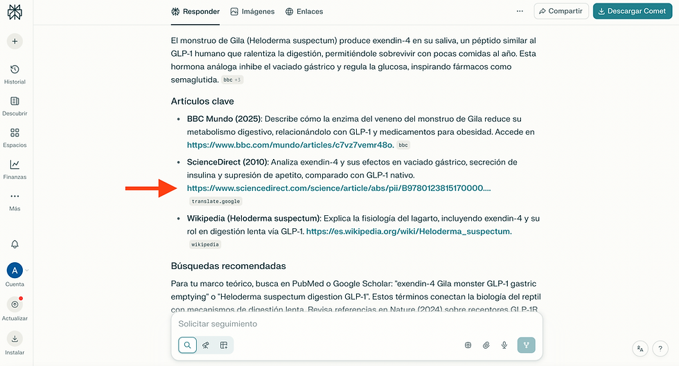 Ejemplo de visualización de búsqueda en Perplexity.