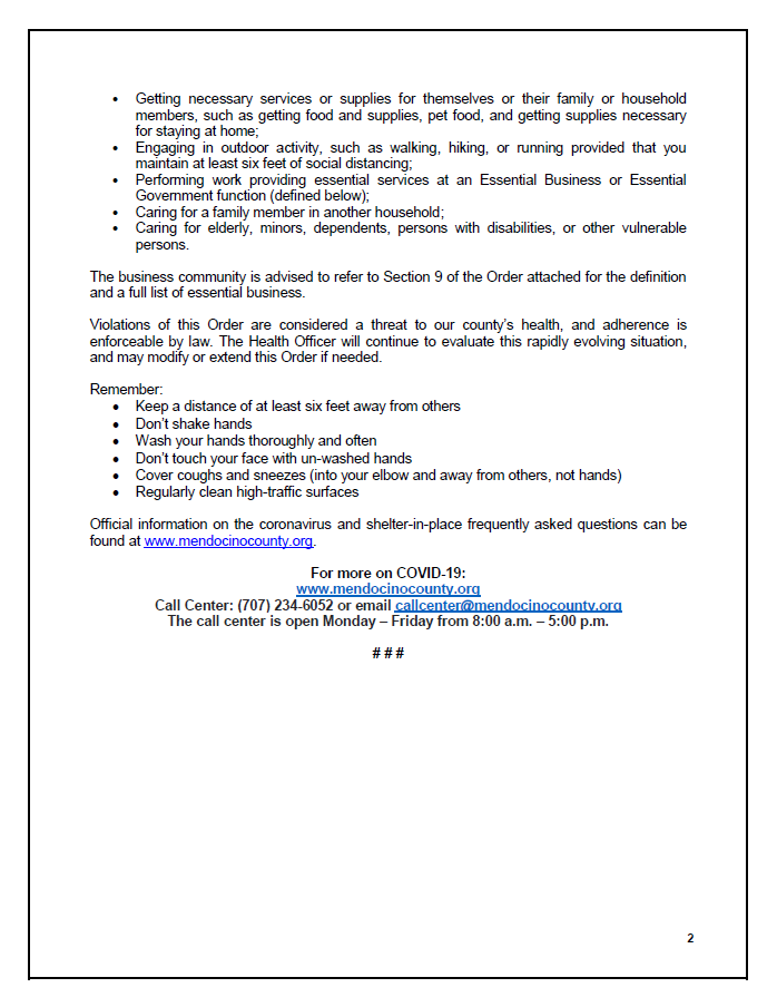 Coronavirus Information In Laytonville