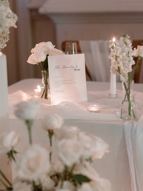 Elegant wedding reception styling with white flowers and candles