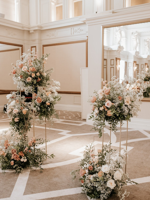 Beautiful, modern, textural wedding ceremony flowers at Kimpton Fitzroy